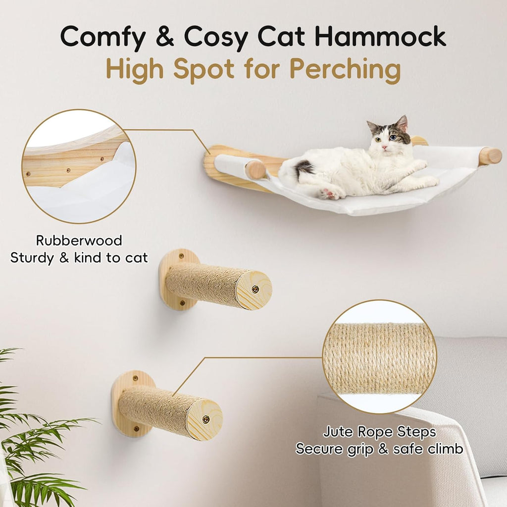 Cat Wall Hammock, Cats Climbing Shelves with 2 Steps, Wall Mounted Furniture Bed and Perches for Climbing, Sleeping, Playing, for Indoor Large Cats or Kitty