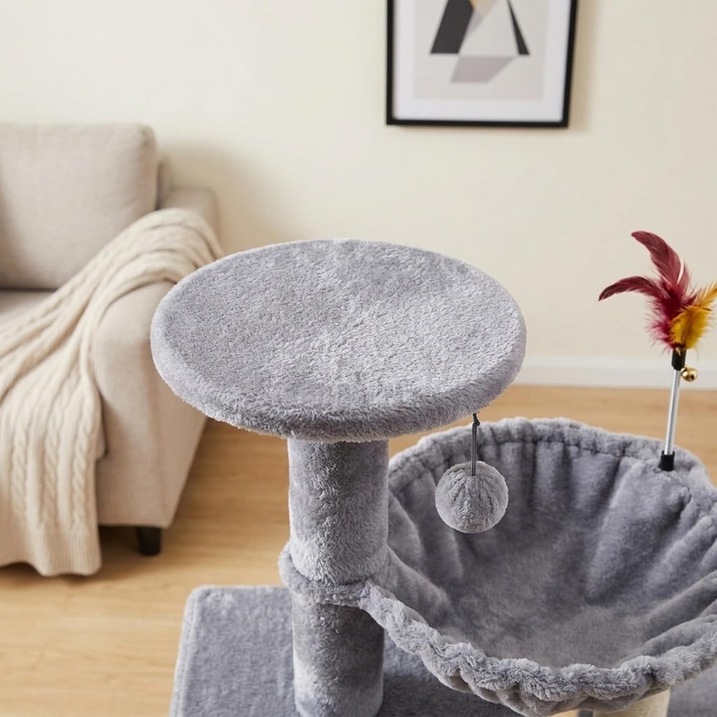 HUITREE 45.3" Tall Cat Tower, Multi Level Cat Tree with Cat Condo, Hammock, and Natural Sisal Scratching Posts & Scratch Pad (338G)