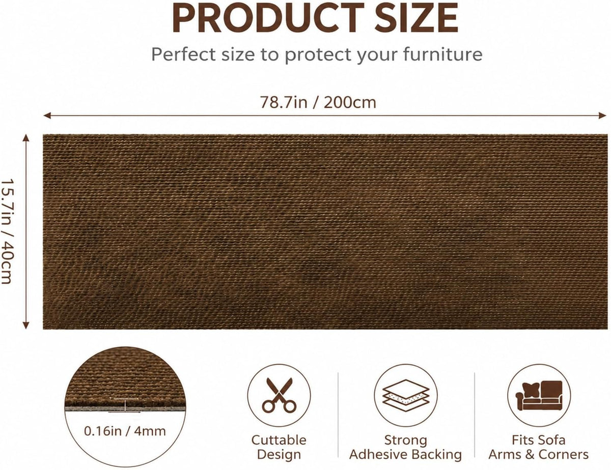 Cat Scratch Furniture Protector Trimmable DIY Self-Adhesive Couch Protector from Cat Claws Covering Cat Scratching Post or Wall Indoor