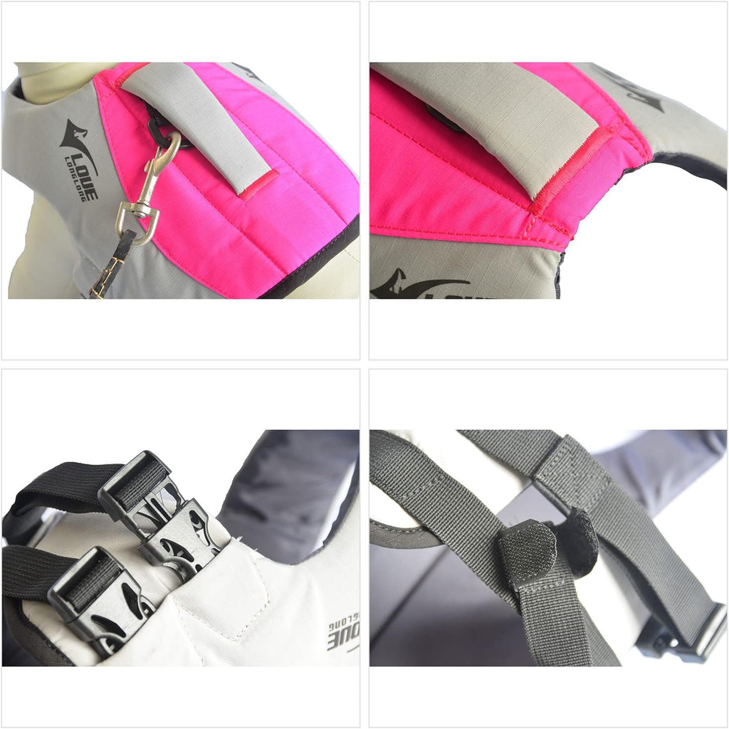 Dog Life Jacket, Sport Style Dog Float Coat with Excellent Buoyancy, Stylish Dog Swimming Safety Vest with Rescue Handle for Small Medium Large Dogs Rosered L