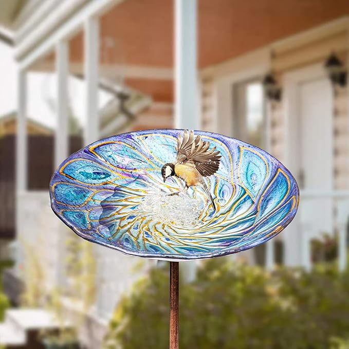 VCUTEKA Glass Bird Bath Outdoor BirdBath Garden Bird Feeder - Image 2