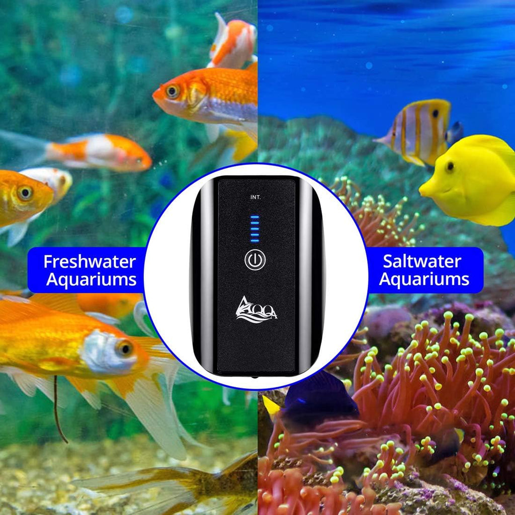 AQQA Aquarium Air Pump, Battery Rechargeable Portable Bubbles Oxygen Pump