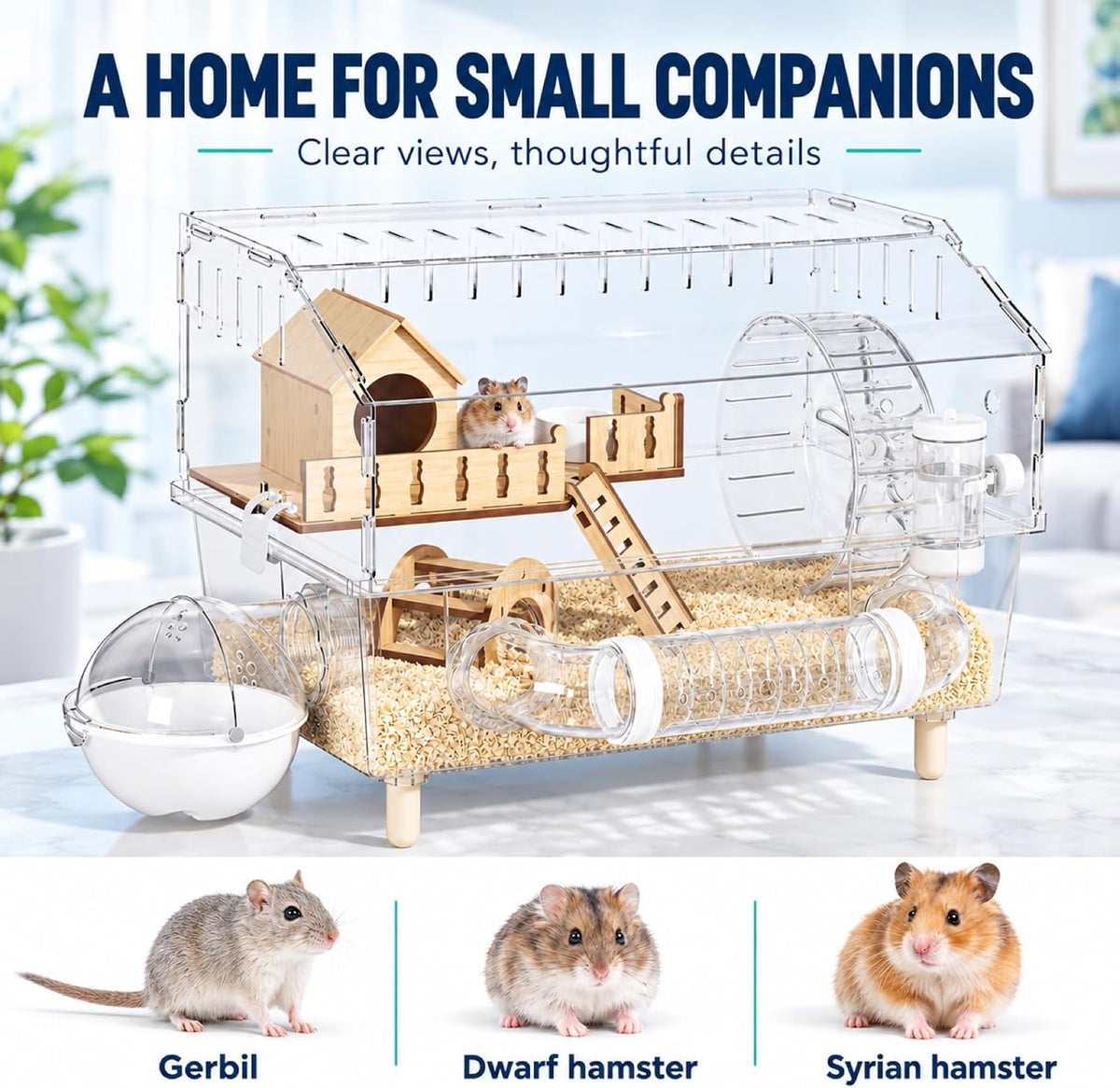 9 in 1 Dwarf Hamster Cage,Acrylic Hamster Cage with Tubes,Casa para Hamster