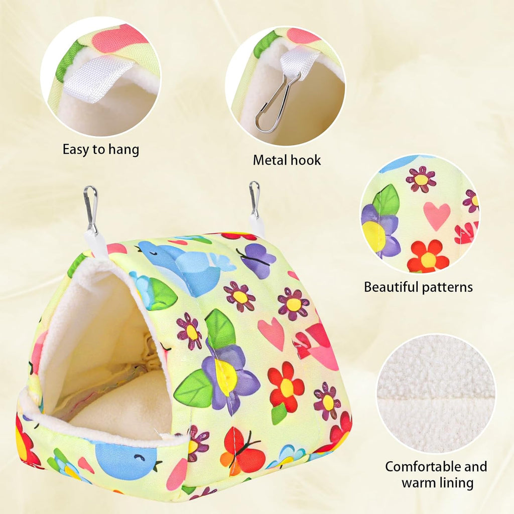 Bird Bed for Cage Warm Winter Nest Hammock with Hanging Hook Cage Accessories for Small Birds Parakeets Cockatiels Love Birds Cockatiels Conures Hamster (Yellow, M)