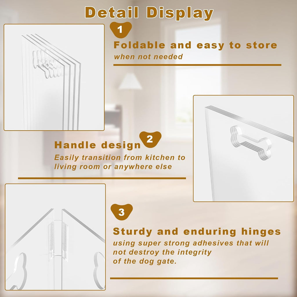 Clear Acrylic Dog Gate, 4 Panel 96" W x 31.5" H, Transparent Freestanding Pet Playpen Indoor, Foldable Pet Fence Barrier for Doorway with Handle/Support Feet