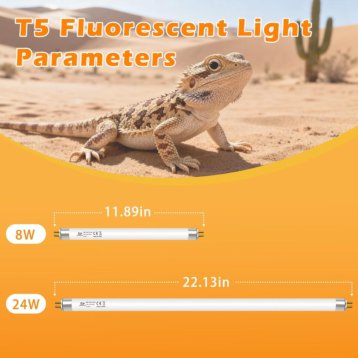 T5 10.0 8W UVB Reptile Light Bulb for Bearded Dragon, 12'' 2 Pack
