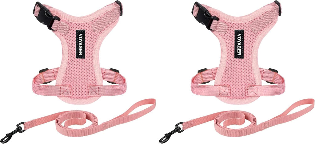 Voyager Step-in Lock Adjustable Cat Harness w. Cat Leash Combo Set with Neoprene Handle 5ft - Supports Small, Medium and Large Breed Cats by Best Pet Supplies - Pink, S (Pack of 2)