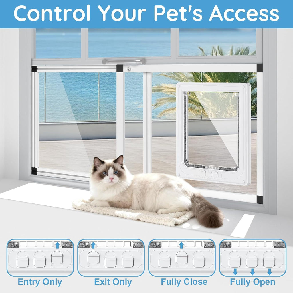 Unbreakable PC Cat Door for Window – 100% Polycarbonate | No Metal Frame & Glass | Fits 22"-28.5" Width Window, 1-Min Install, Adjustable Window Cat Door Insert with 4 Locking Models