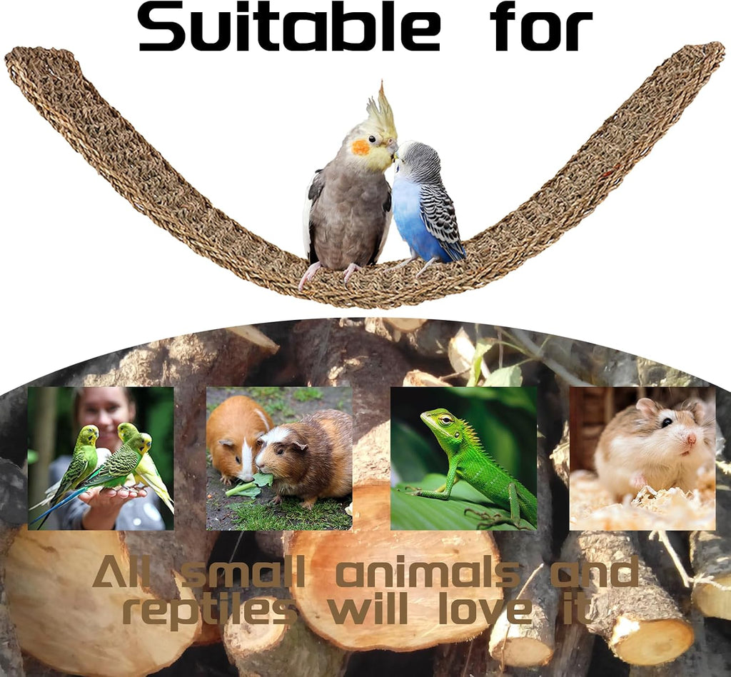39 x 7 Inches Seagrass Mat, Natural Grass Woven Bird Net Hammock Mat, Climbing Rope Ladder Chew Toy, Cage Accessories for Parrots, Psittacines, Cockatiels, Hamsters, Lovebirds, Mice (2 Pack)
