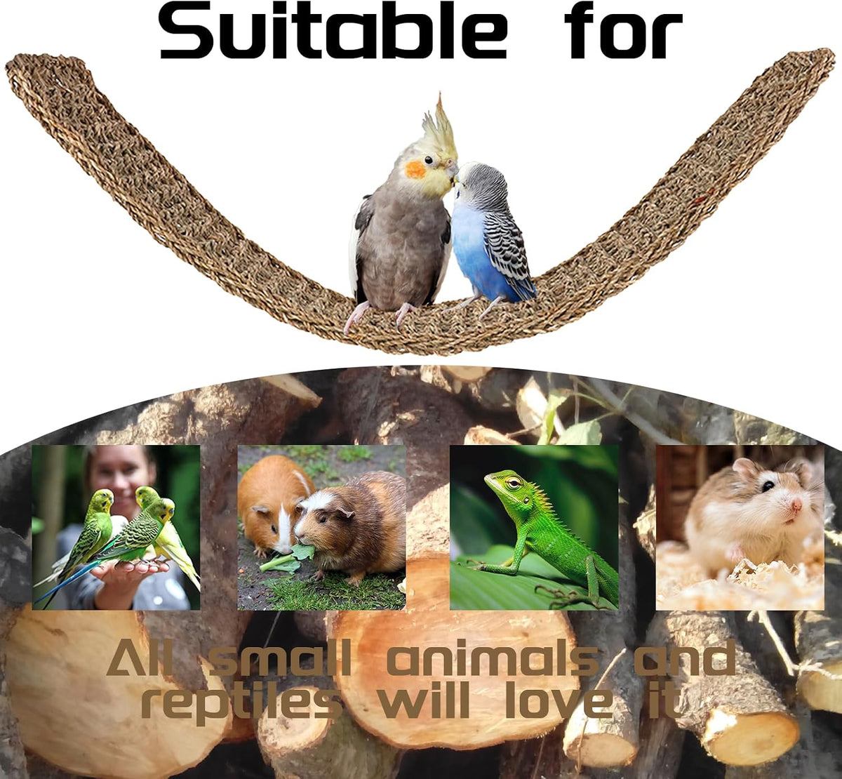 39 x 7 Inches Seagrass Mat, Natural Grass Woven Bird Net Hammock Mat, Climbing Rope Ladder Chew Toy, Cage Accessories for Parrots, Psittacines, Cockatiels, Hamsters, Lovebirds, Mice (2 Pack)