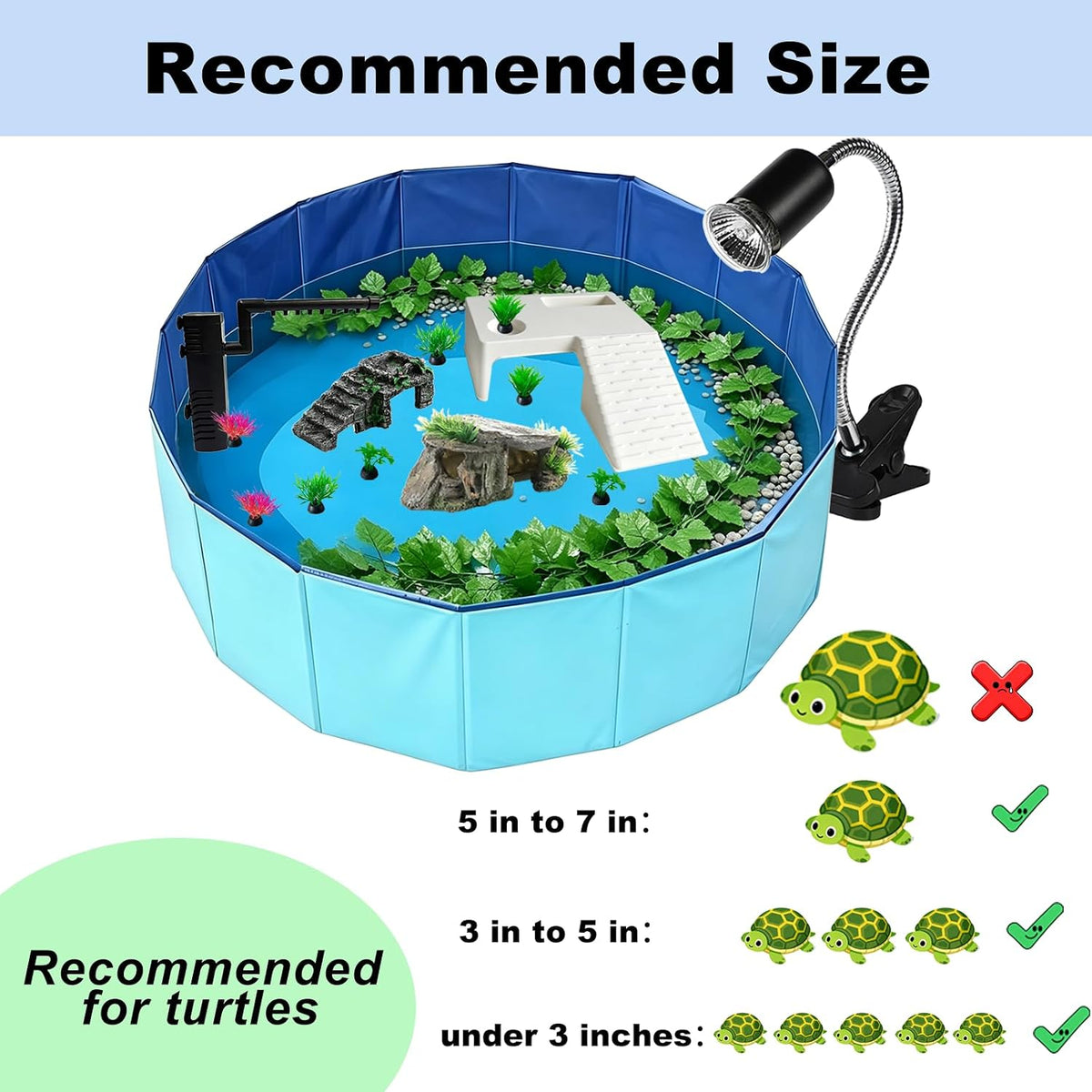 22.8 inch Large Size Turtle Tank Habitat Kit with Basking Platform, for Turtles, Crayfish, Crab, Aquatic Tortoise Enclosure Starter Aquarium, Pet Turtle Reptile Habitat