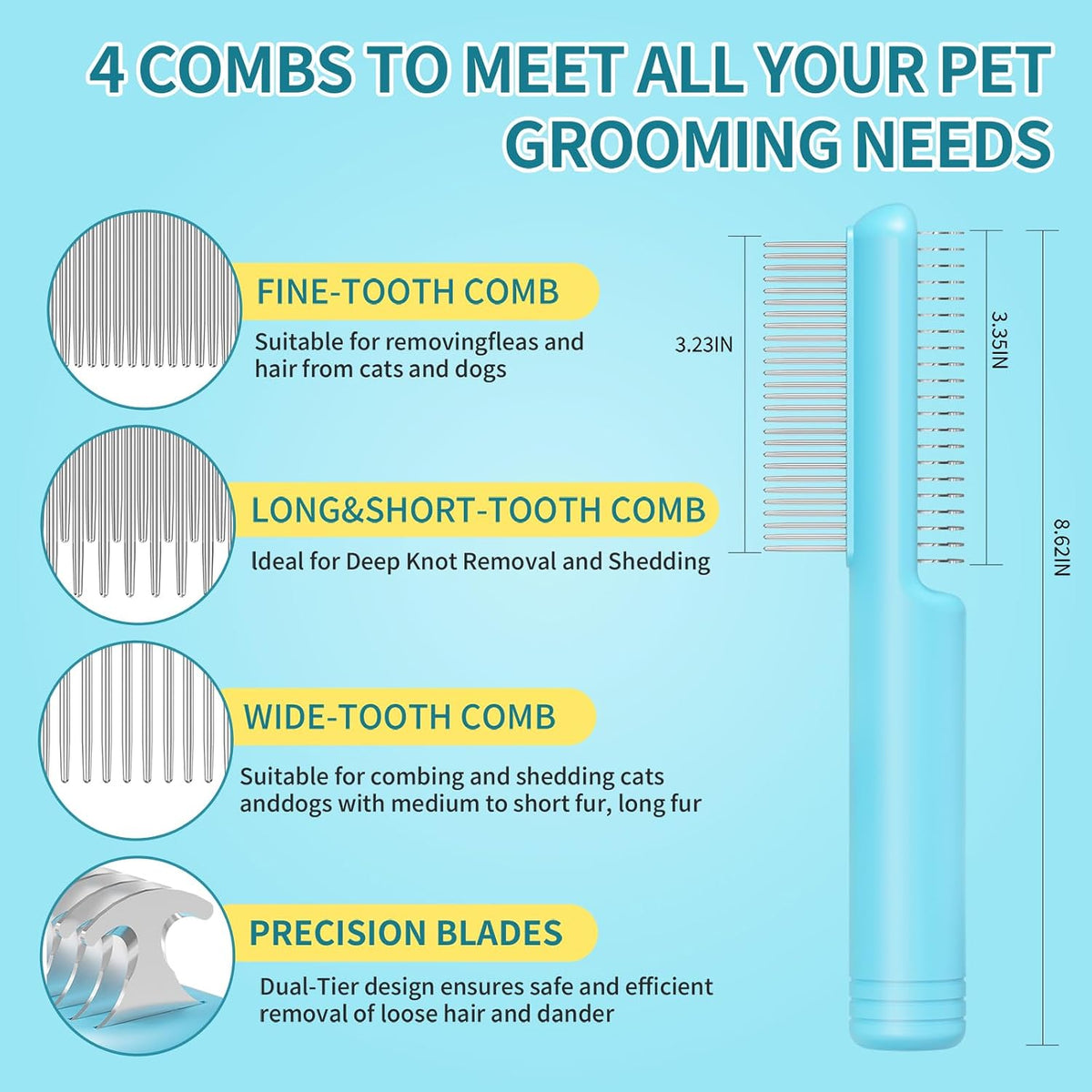 Dematting Comb & Hair Remover Glove, Pet Grooming Tools for Dogs & Cats
