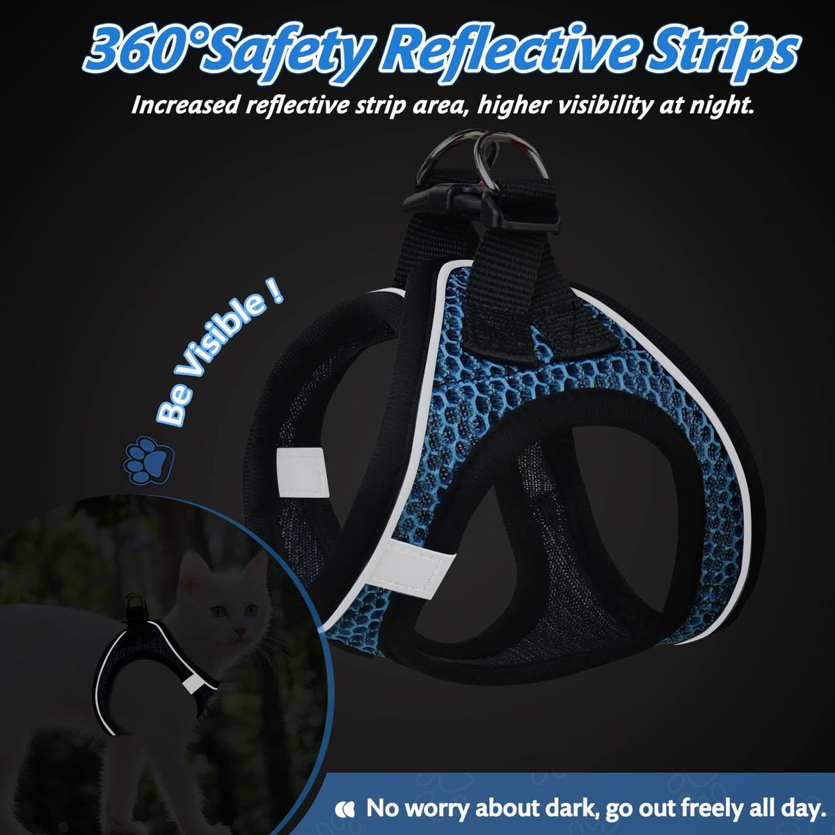 Cat Harness and Leash Set for Walking Escape Proof,Adjustable Soft Kittens Vest with Reflective Strip for Small Cats,Easy to Control