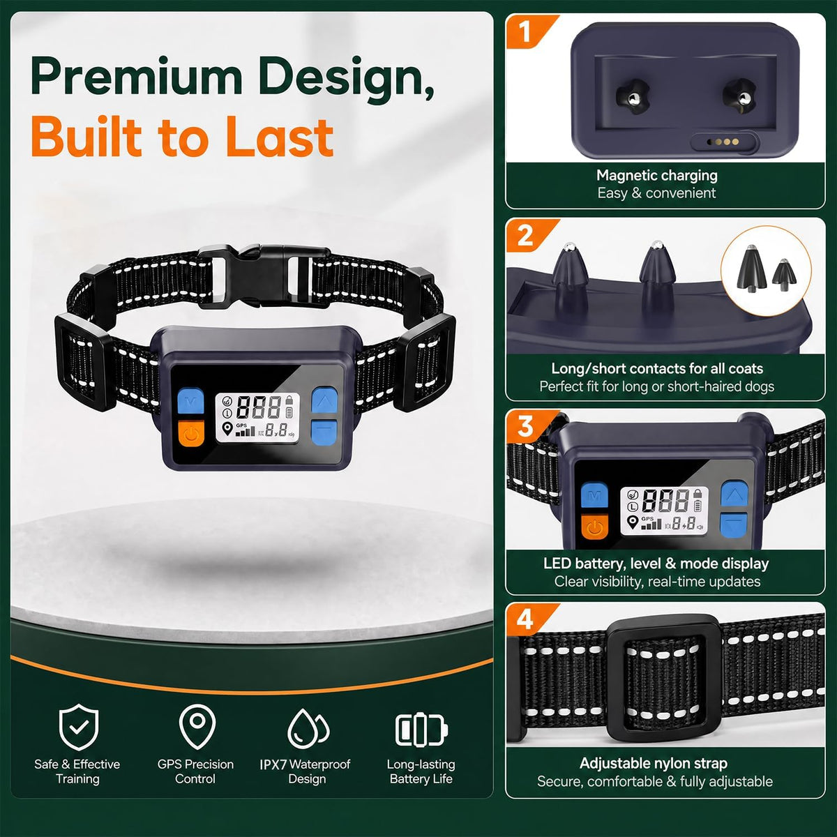 GPS Wireless Dog Fence System, Dual-Band Electric Pet Containment Boundary Collar with 20-999 Yard Adjustable Radius, No App or Subscription Needed, IPX7 Waterproof Training Collar for Dogs