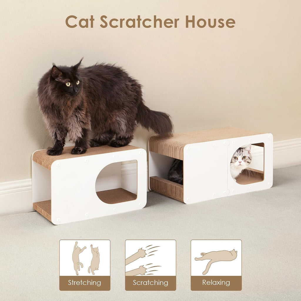 EHEYCIGA Cardboard Cat Scratcher House, 17-Inch Cat Scratch pad, White