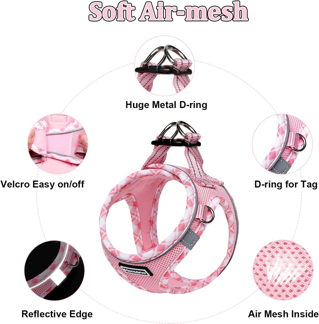 Mercano Soft Mesh Dog Harness and Leash Set, Step-in Reflective Breathable Lightweight Vest Harnesses with Safety Buckle for Small Dogs, Cats (Pink, XXS)