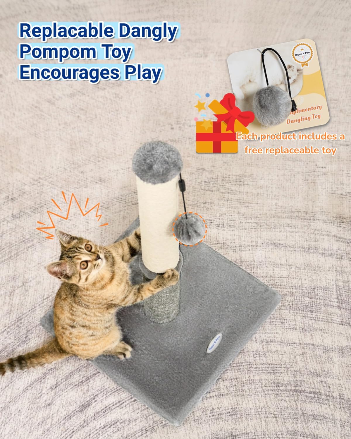 Happi N Pets Cat Scratching Post, Cat Scratchers for Indoor Cats with Toys
