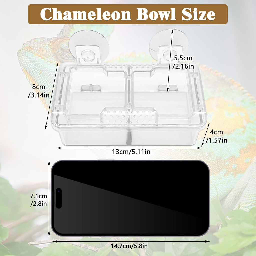 Hamiledyi Transparent Reptile Feeder with Suction Cup Separated Double Compartments Chameleon Bowl Gecko Live Worm Feeder Anti-Escape Reptile Supplies for Lizard Bearded Dragon (White, 2 Pcs)
