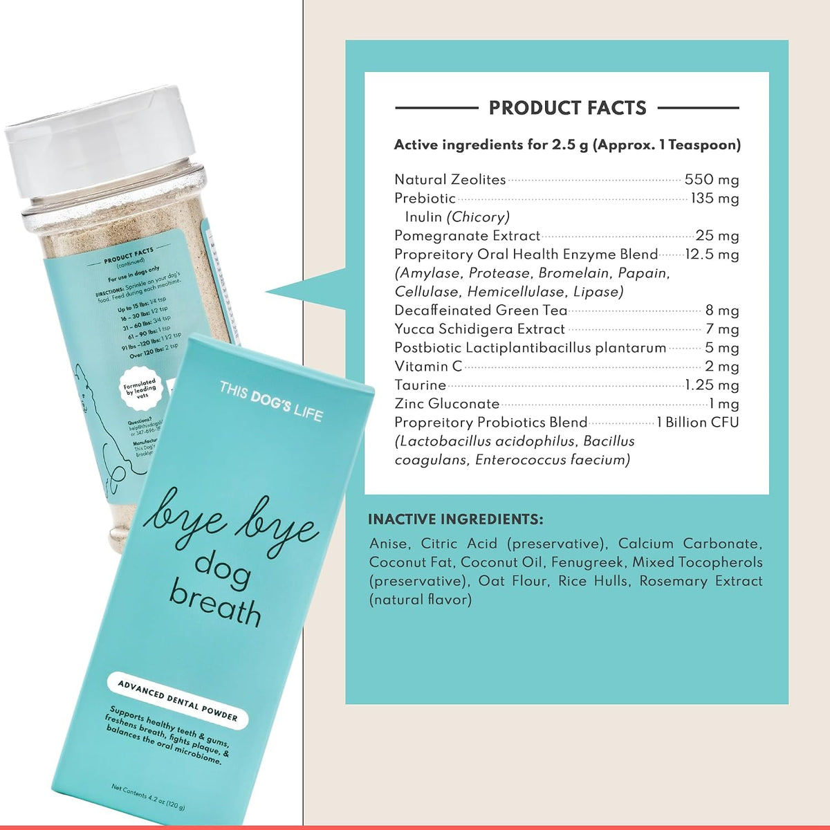 Dog Dental Powder - Cleans Teeth, Freshens Breath, Fights Plaque and Tartar