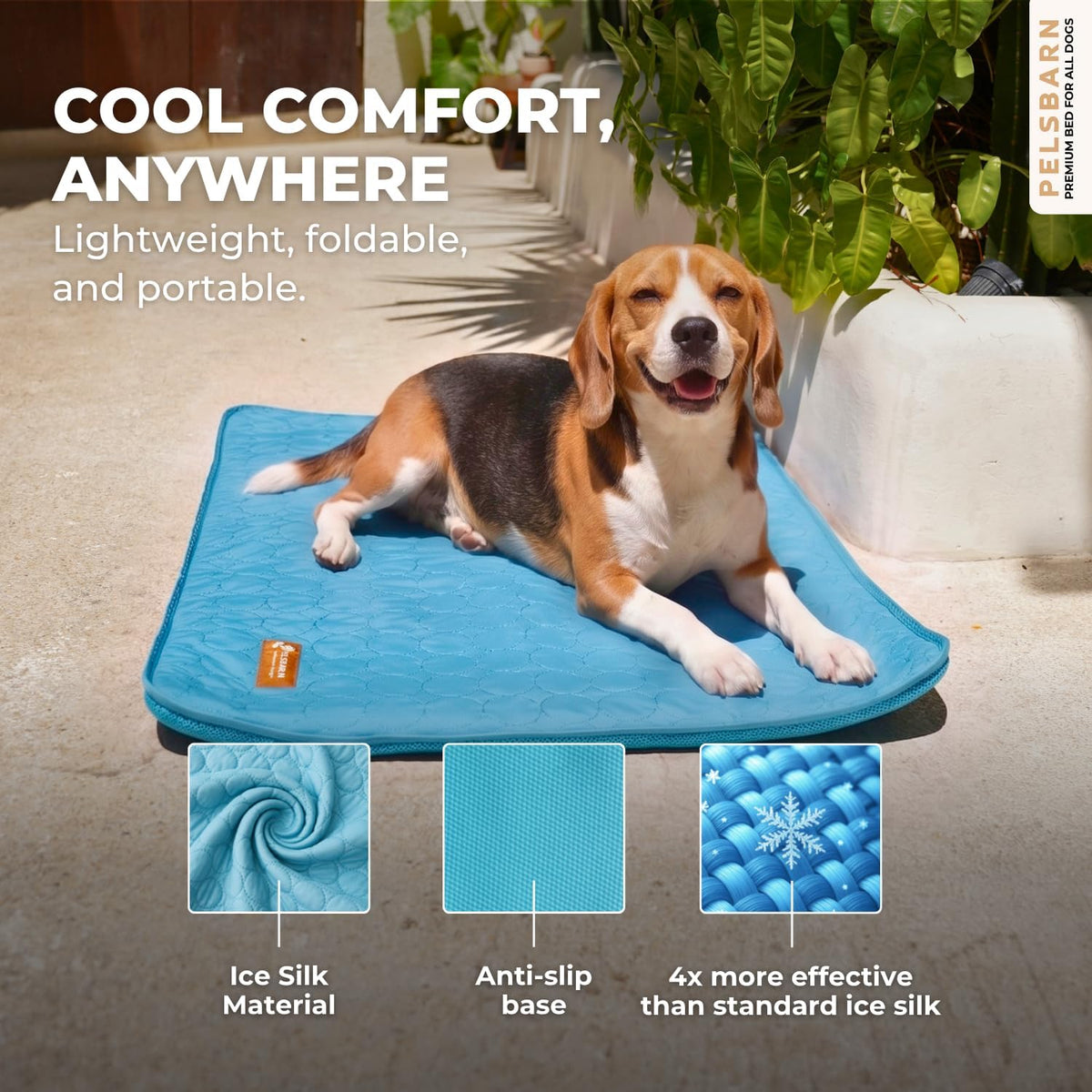 Pelsbarn Dog Cooling Mat, Ice Silk Self-Cooling Pad, Light Blue, M