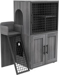 Double-Tier Cat Litter Box Enclosure with Ladder, Hidden Litter Box Furniture Cabinet, Multi-Level Cat House with Entertainment Platform for Large Litter Boxes, Living Roo – Wax Wood Color