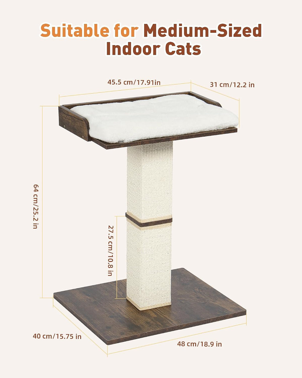 25.2" Retro Cat Scratching Post with Perch for Indoor Cats
