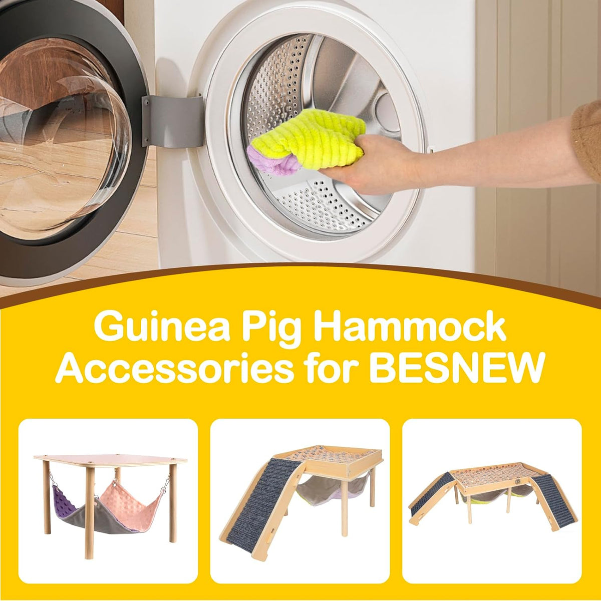 3 in 1 Enlarged Guinea Pig Hammock,Wooden Guinea Pig Hideout with House & Platform & Stairs Small Animal Toys for Hiding Sleeping Activities