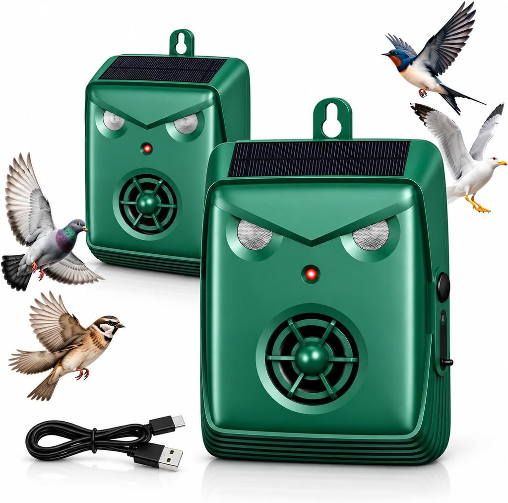2026 Solar Ultrasonic Bird Repellent Devices Bird Deterrents for Outside Pigeon Repeller Outdoor Animal Repellent Outdoor to Keep Woodpecker Pigeon Out of Balconies Patio Garden(2Pack)