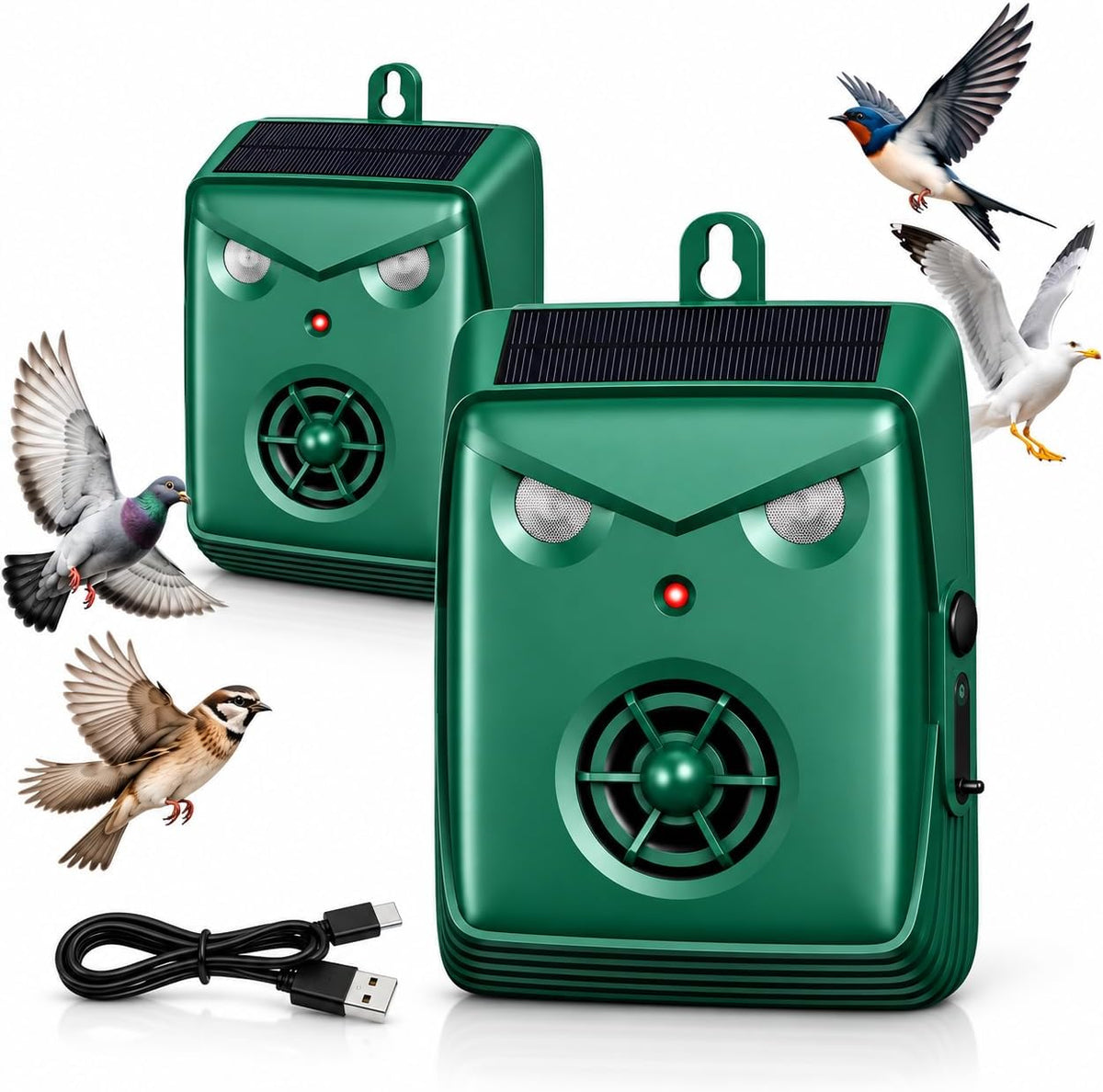 2026 Solar Ultrasonic Bird Repellent Devices Bird Deterrents for Outside Pigeon Repeller Outdoor Animal Repellent Outdoor to Keep Woodpecker Pigeon Out of Balconies Patio Garden(2Pack)