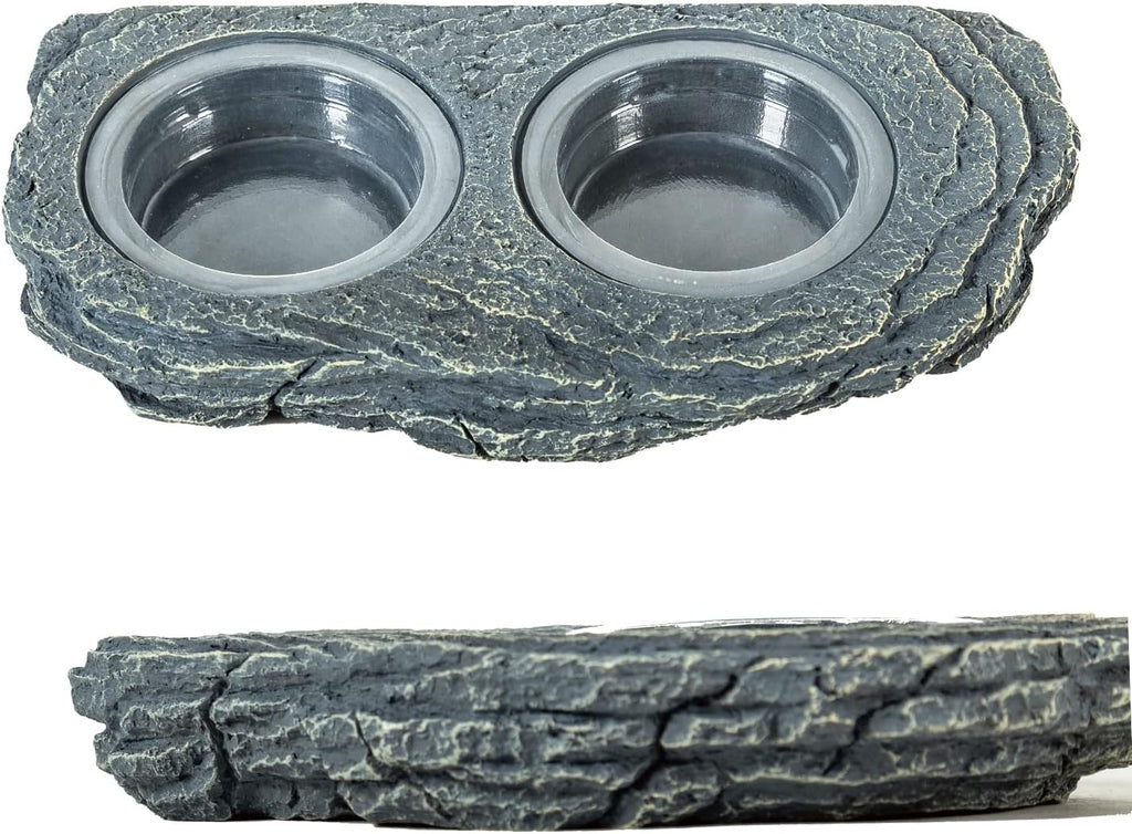 REPTIZOO Reptile Magnetic Feeder Ledge, Double Bowl Reptile Food Dish with 6PCS Feeding Cups Food Water Feeder for Crested Gecko Lizard Chameleon Pets