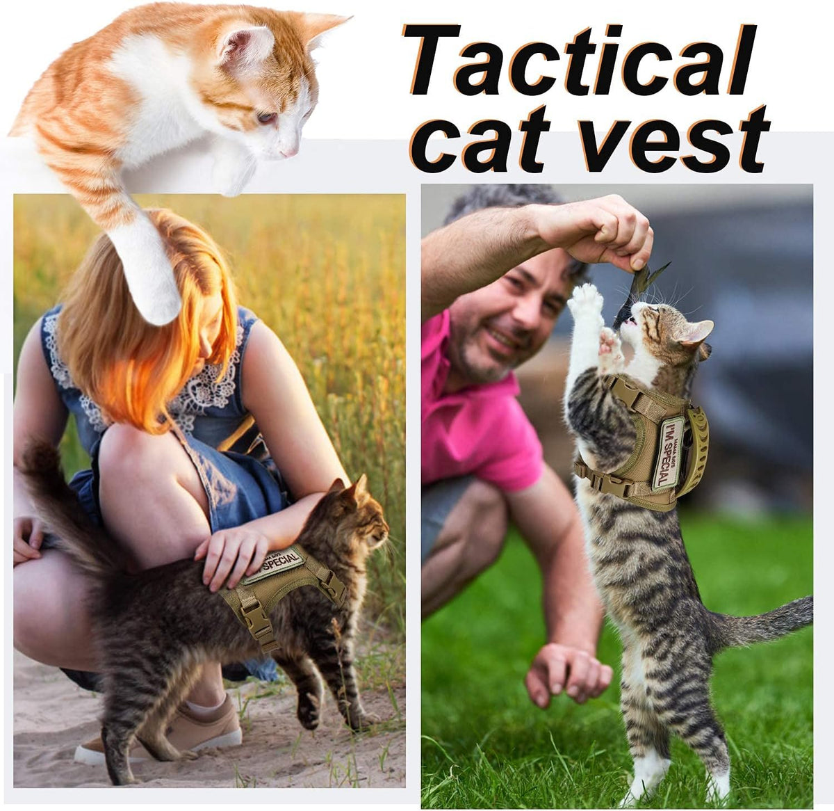 Tactical Cat Harness for Walking Escape Proof, Soft Mesh Adjustable Pet Vest Harness for Large Cat,Small Dog