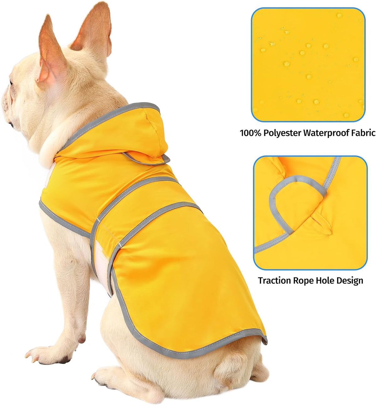 Dog Raincoat, Waterproof Dog Rain Jacket with Hood, Adjustable Rain Coat Poncho with Reflective Strips & Leash Hole for Large Medium Small Dogs Puppies, Lightweight Pet Clothes