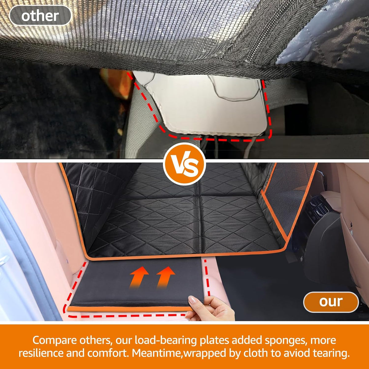 Car Seat Cover for Dogs Offer Large Space Hard Bottom Back Seat Extender Support 420LB, Waterproof Dog Hammock Protects Rear Seat from Fur, Scratches and Dirt for Car/SUVs Easy to Clean