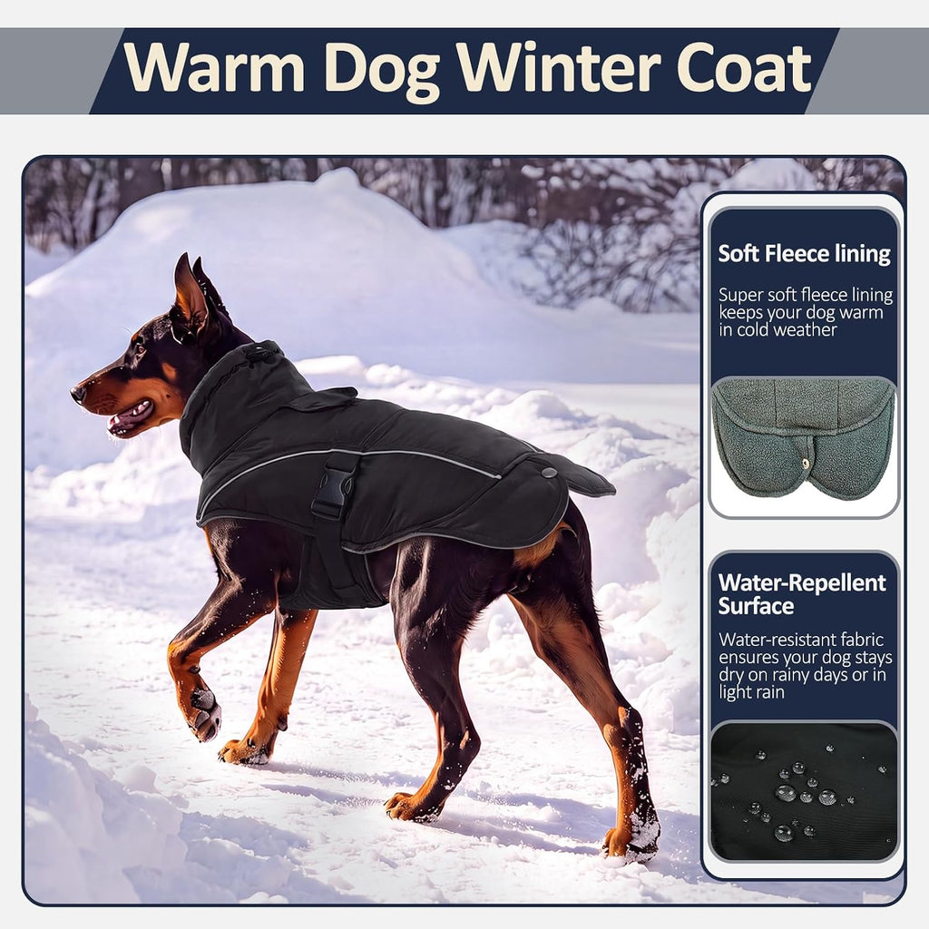 DENTRUN Warm Dog Winter Coat, Easy On Reflective Turtleneck Fleece Jacket