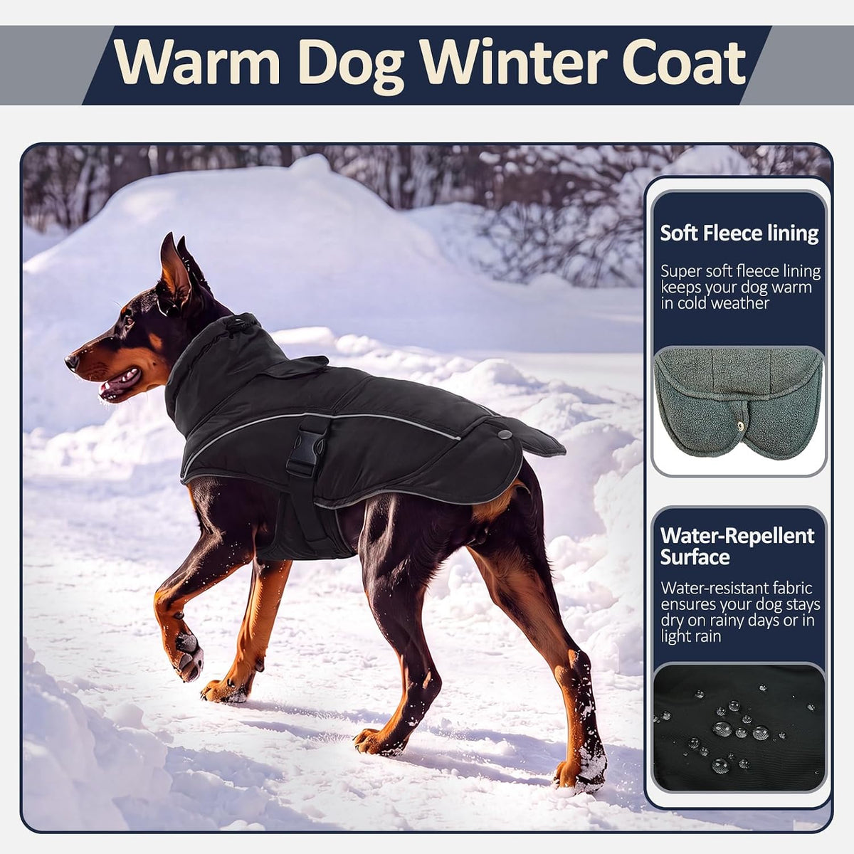DENTRUN Warm Dog Winter Coat, Easy On Reflective Turtleneck Fleece Jacket
