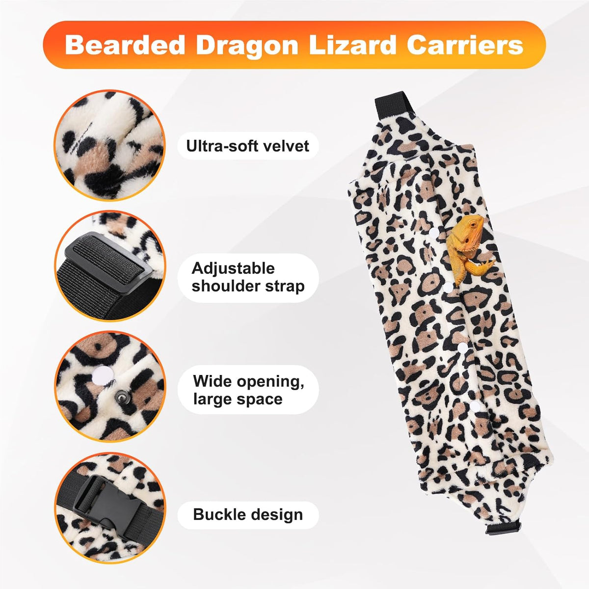 Bearded Dragon Lizard Leash Harness 3-Piece Set,Reptile Small Pet Backpack,3 Size Pack Adjustable Bearded Dragon Harness and Soft Comfortable Lizard Vest -Leopard Pattern