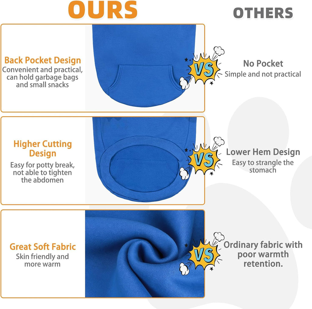 KOOLTAIL Dog Hoodie for Large Medium Small Dogs,Soft and Warm Pet Sweater with Leash Hole and Pocket Boy Girl,Puppy Fall Winter Jacket Clothes,French Pitbull Cold Weather Coat Sweatshirt,Blue L