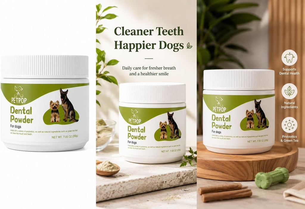 PETPOP Dental Powder for Dogs, Probiotic Teeth Cleaning & Oral Care, Fresh Breath Support, 7.05 oz,