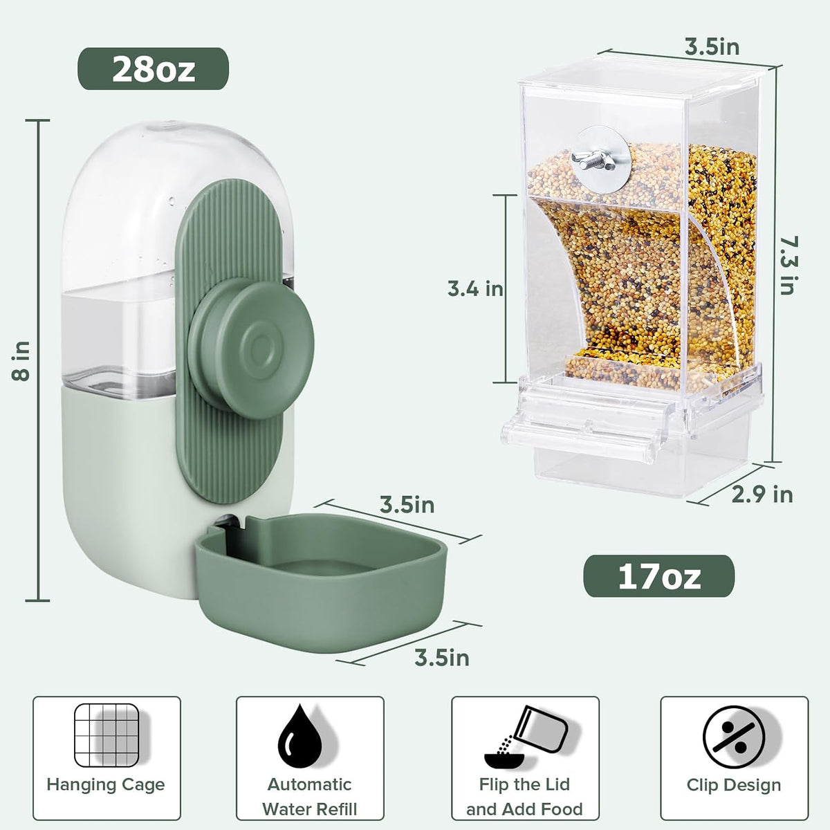 Lemtrflo No Mess Bird Feeder Water Dispenser, Parrot Cage Automatic Feeders