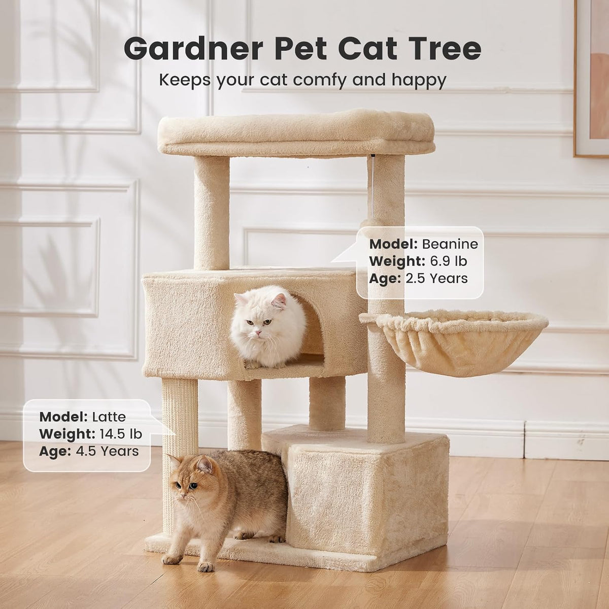Gardner Pet Cat Tower for Large Cats, 41" Heavy Duty Cat Tree