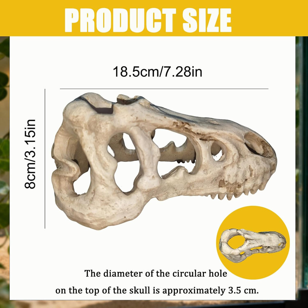 Dinosaur Skull Reptile Basking Platform, Resin Fish Tank & Terrarium Decor for Bearded Dragons, Lizards, Geckos - Aquarium Decor, Tarantula Hide Cave