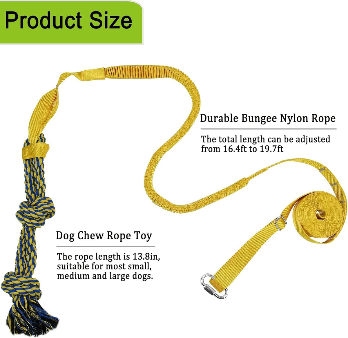 Dog Bungee Tug Toy Hanging from Tree, Outdoor Interactive Tether-Yellow