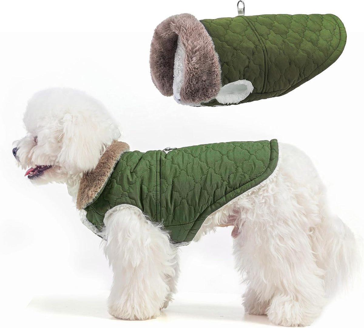 BEAUTYZOO Warm Dog Puffer Jacket Vest, Dog Winter Coat with Harness,Green S