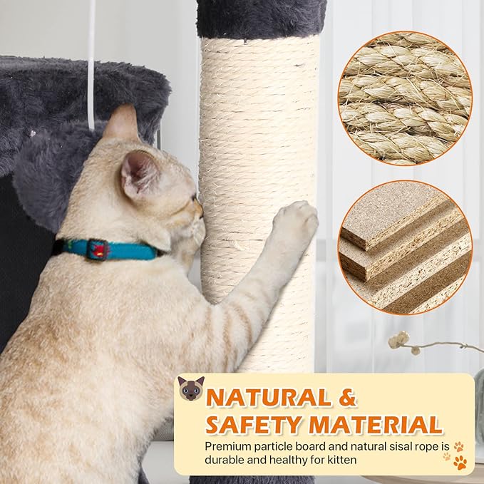 70 Inch Light Gray Cat Tree, Tall Cat Tower - Image 5
