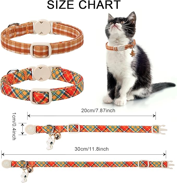 Cat Collar-2Pack Autumn Orange Plaid Kitten Collars-Halloween Plaid Breakaway - Image 3