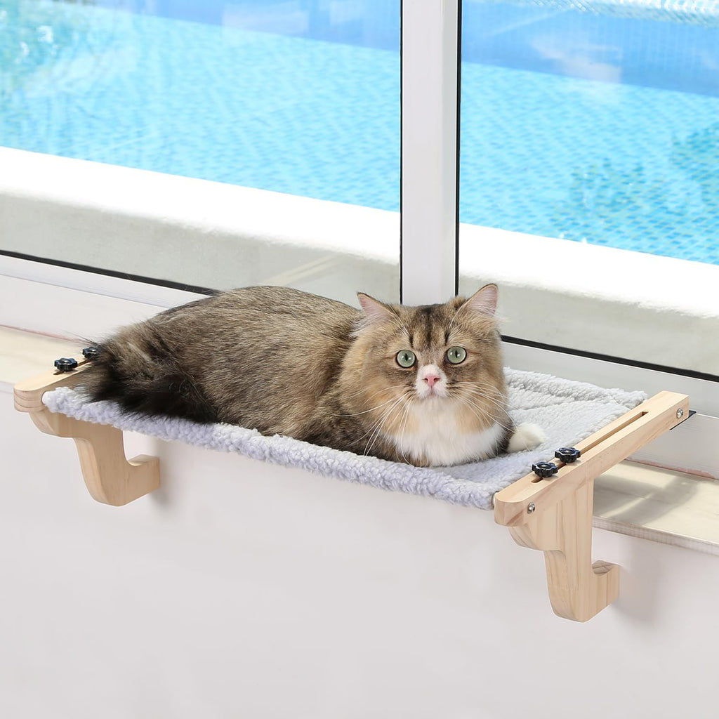 Zakkart Easy Seat Cat Perch for Windowsill (Dark Stained Wood/Gray, M)