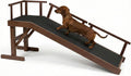 61" Dog Ramp for Bed with Rest Platform & Glow Strips, 20° Gentle Slope, EVA Non-Slip Surface, Removable Safety Rails, Birchwood Solid Wood, for Small, Large & Senior Dogs, Joint Protection, Brown