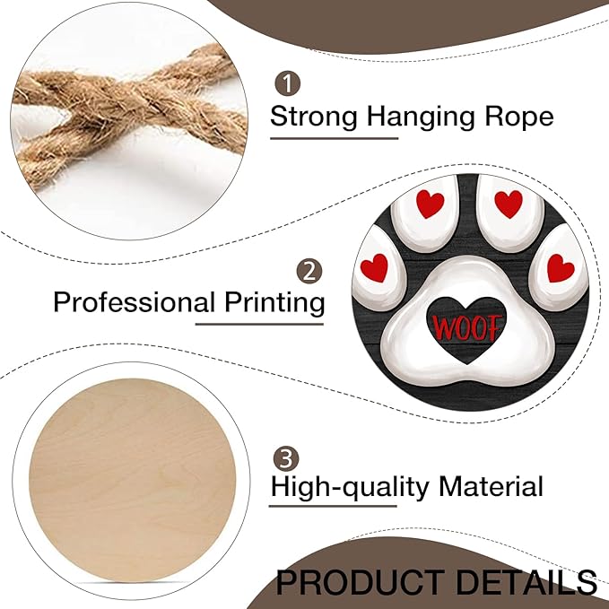 Deroro Welcome We Hope You Like Dogs Front Door Sign, Dog Cat Paw Print Black - Image 3
