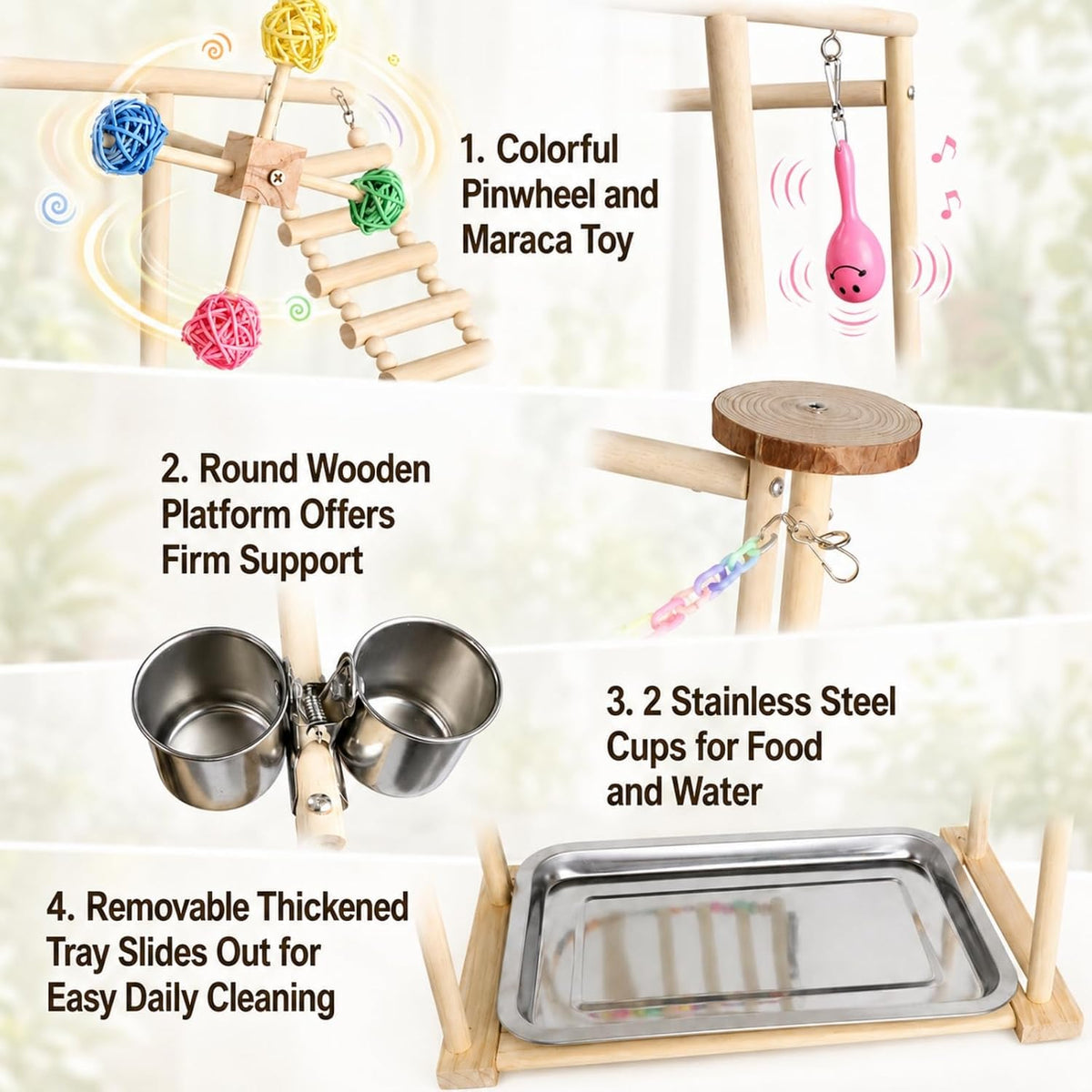 Bird Playground, 4-Layer Parrot Playground for Small to Medium Birds