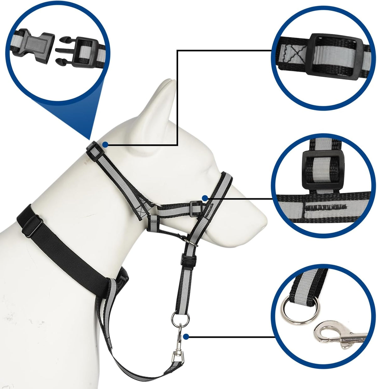 BARKLESS Reflective Head Collar, No Pull Collar for Medium Dogs
